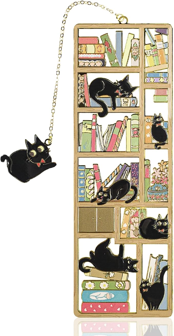 Metal Black Cat Bookmark Gifts - Enamel Cute Animal Book Marks with Cat Charm, Funny Book Lover Present for Men Women Friend Teacher Birthday Christmas Graduation