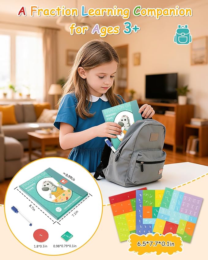 Magnetic Fraction Demonstration Book, Magnetic Fraction Book Tiles & Fraction Circles Set, Educational Puzzle Math Fraction Manipulatives for Kids, Montessori Magnetic Fraction Disc Set Gifts