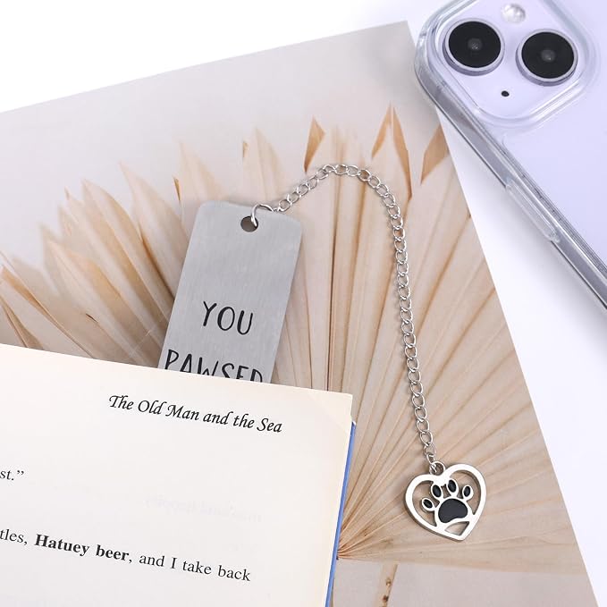 Dog Bookmark for Reading Women, Cute Dog Mom Gifts Funny Metal Dog Book Mark You Pawsed Here Bookmark Doggy Lovers Dogs Themed Gift for Owners Men Women Bookworm (Pug)