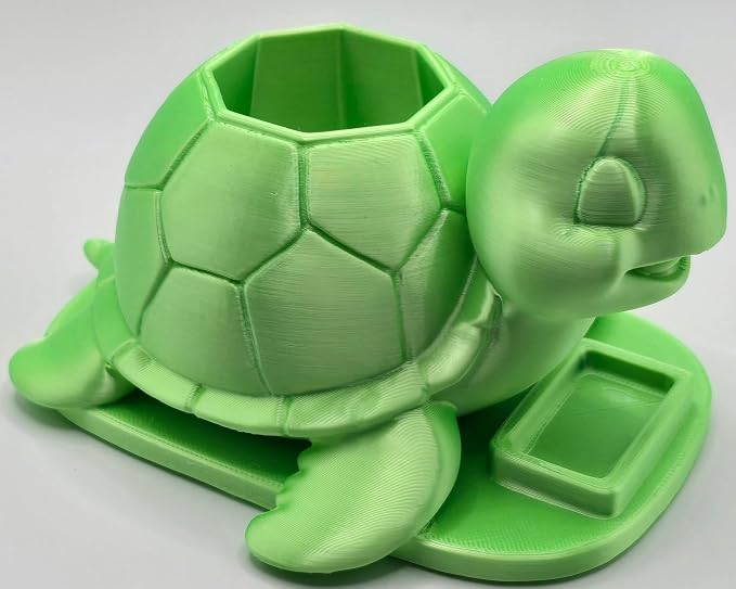 Sea Turtle Pen Holder, Cute Animal Desk Organizer, Green, 3D Printed Pencil Cup with Small Storage Tray