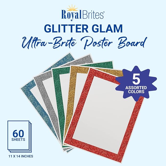 Royal Brites Glitter Glam Poster Board 5 Assorted Colors, Ultra-Brite®, 11″x14″, 5/PK