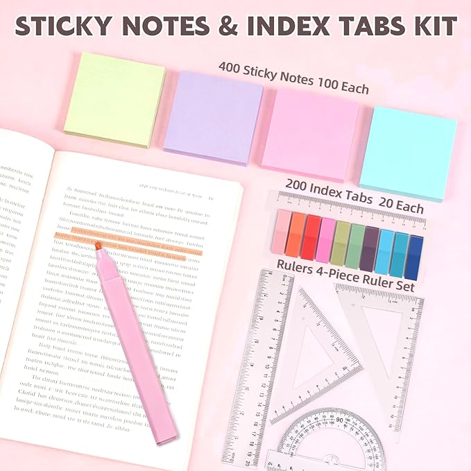 65Pcs Aesthetic School Supplies with Cute Pencil Case, 12 Pastel Highlighters, 10 Black Ink Gel Pens, Mechanical Pencils, Sticky Note Ruler Correction Tape for College Essentials Stationary Gift, Pink