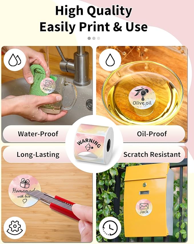 Phomemo Thermal Labels for M110/M100/M220/M250/M108 Label Printer, 1.96" x 1.96"(50 x 50 mm), 140 Labels/Roll, Round Rainbow Gradient, for Barcode/Address/Mailing/Logo/Business/Home Tag
