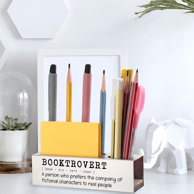 Booktrovert Desk Pencil Holder Appreciation Gift for Book Lovers Inspirational Office Decor for Readers Unique Pen Holder for Bookworms EDP92
