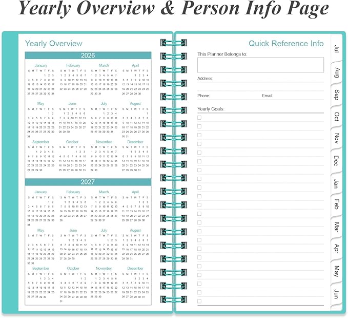 2026-2027 Planner - Planner 2026-2027 from July 2026 to June 2027, Weekly Monthly Planner with 12 Monthly Tabs, Inner Pocket, 3.75" x 6.75",Teal