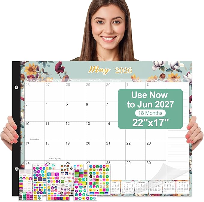 Gannyfer Desk Calendar 2026-2027 - 18 Month Large Desk Calendar 2026, Use January 2026 to June 2027, 22" x 17" Desktop Pad Calendar, Office Supplies Perfect for Planning and Organizing In Your Home, School or Office(6 Stickers Included)