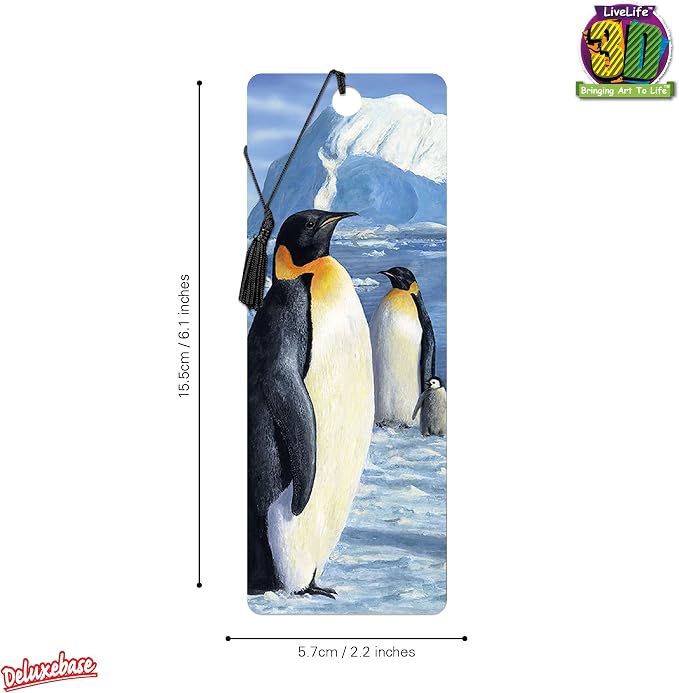 3D LiveLife Bookmark - Antarctic Majesty from Deluxebase. Cute Lenticular Penguin Page Marker. Animal Themed Accessories for Book Lovers. Small Gifts for Men, Women, Writers and Teachers.