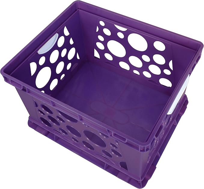 Storex Premium File Crate with Handle Cutouts – Letter and Legal Document and Folder Storage, Classroom Purple, 1-Pack (61464A03C)