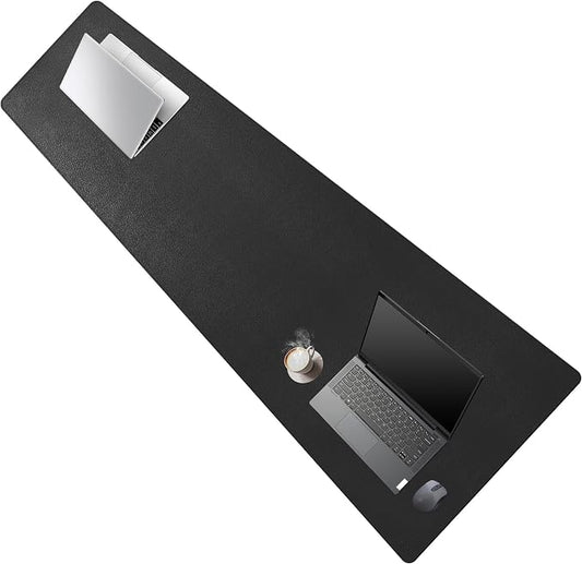 Cacoy 70.8"x15.7" Leather Desk Pad, Large Computer Mouse Pad for Office and Home Work, Waterproof PU Leather Desk Protector Mat, Extended Gaming Keyboard Mouse Mat (Black)