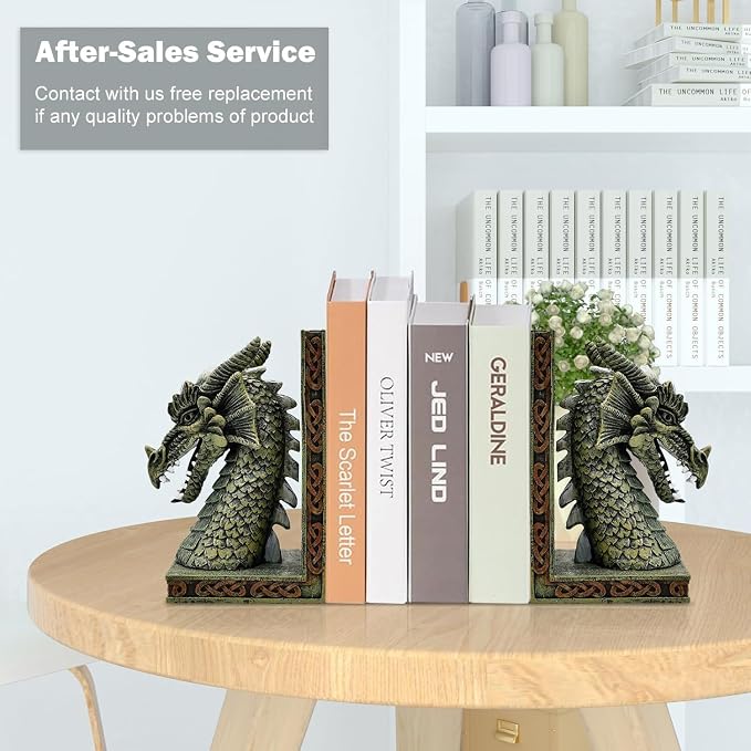 Dragon Bookends for Shelves Set of 2 - Heavy Book Ends Book Supports for Shelves, 4.15 "x 3.25 "x7 Unique Dragon Design Copper（10 Inch）