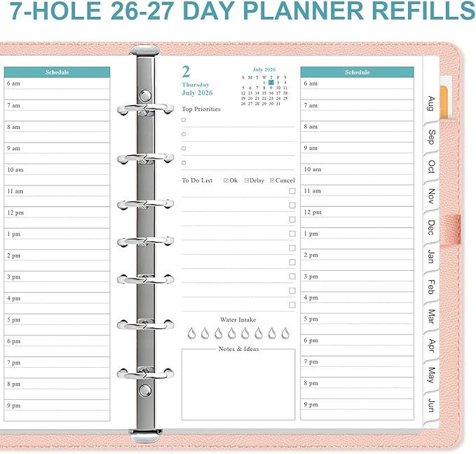2026-2027 Planner Refills - One Page Per Day Daily ＆ Monthly Planner, July 2026-June 2027, 7-Hole Punched，Prioritized, To-Do List, Notes, Appointment Schedule, Desk Size 4, 5.8" x 8.3"