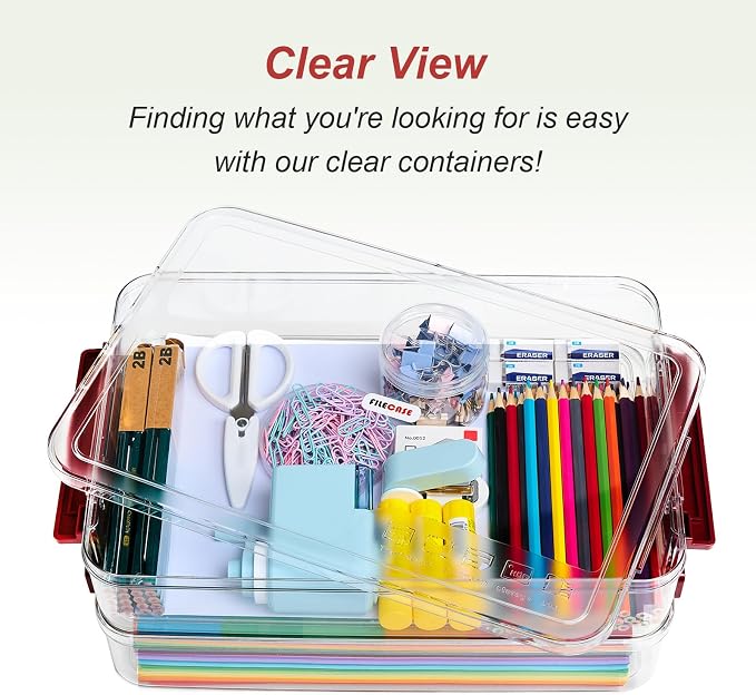 CATOOMUU 5.5qt Portable Project Case 9 X 13 Clear Stackable Plastic Storage With Lids Organizer Containers File Box For Letter A4 Paper Photo Documents Scrapbook Craft Art School Supplies, 2 Pcs