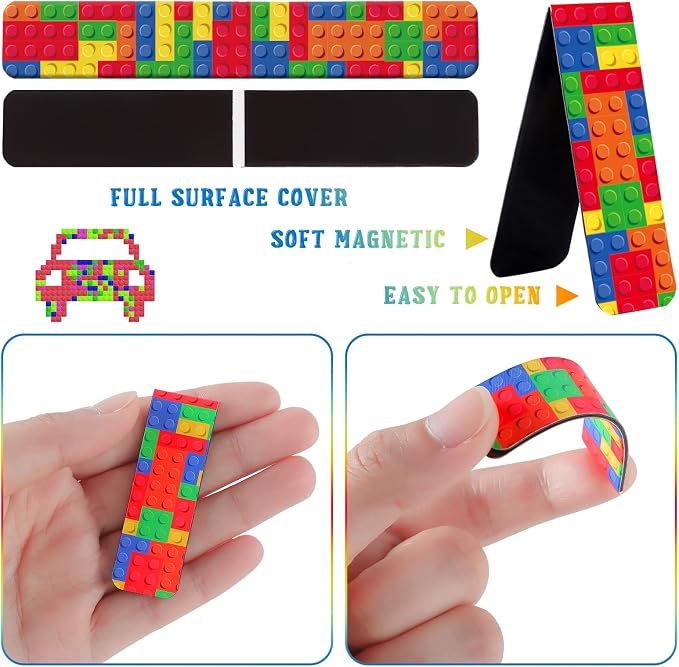 Leinuosen 36 Pcs Magnetic Bookmark, Funny Building Block Magnetic Bookmark Brick Page Book Marker Clip for Teacher, Double Sided Book Accessories for Reading Lovers