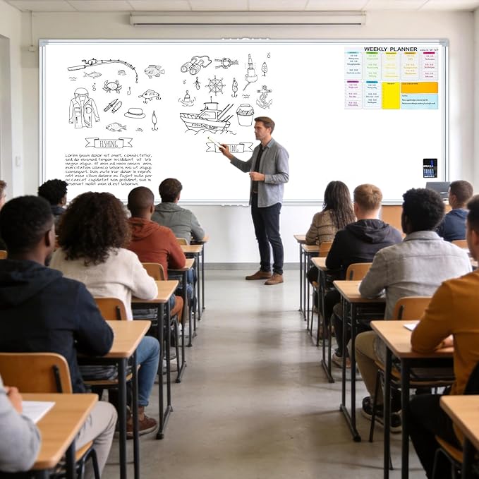 Offi- eqp 96"X48" Magnetic Whiteboard - Dry Erase Board, 8x4 Ft, Foldable Design, Non-Glare Coated Surface Large Wall Board, Silver Frame for Classroom and Meeting Room (Professional Kit Included)