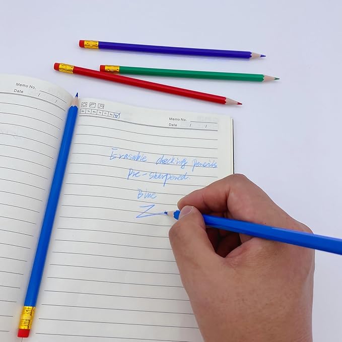 36 Pcs Erasable Checking Pencils, Pre-Sharpened, for Marking, Coloring, Tests, Grading, Office, (Blue)