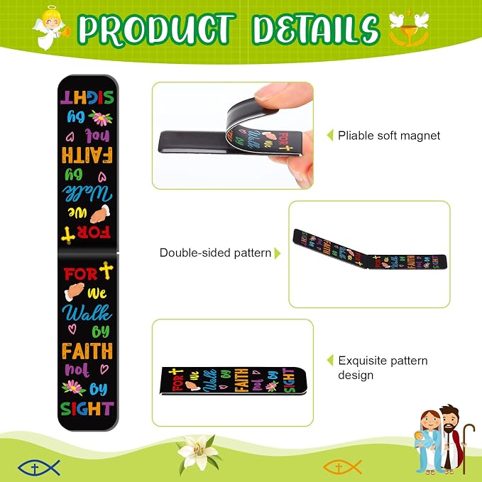 Harloon 48 Pcs Christian Bookmarks Bible Verses Magnetic Bookmarks Religious Inspirational Book Clips Bible Scripture Magnets Christian Gifts for Sunday School Vbs Classroom Reward(Vibrant)
