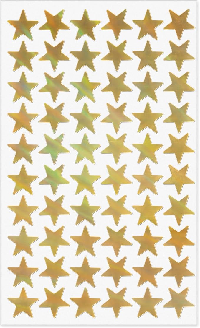 600 PCS Gold Star Stickers Holographic 0.7” Vinyl Self Adhesive Samll Sparkle Foil Labels Waterproof Reward Decals for Students Teachers