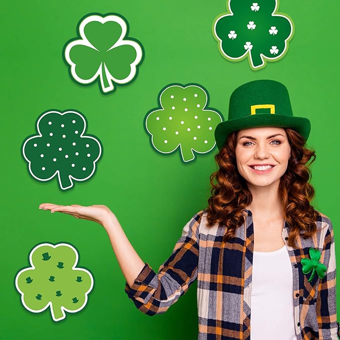 Blulu Shamrocks Clover Cutouts for Classroom Bulletin Board Decorations Large St. Patrick's Day Shamrock Paper Cutouts with Adhesive Dots for School Office Ireland Party Supplies, 5.9x5.9 Inch(80 Pcs)