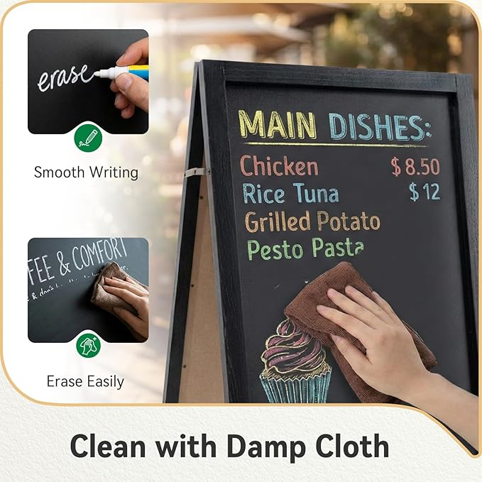 TEAKMAMA A Frame Chalkboard Sign, 40"x20" Extra Large Chalk Board Double-Sided Sidewalk Sign Sturdy Sandwich Menu Board for Restaurant Coffee Shop and Wedding, Black