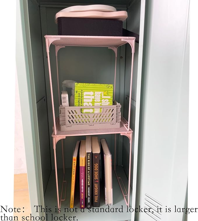 Svartur Shelf Pack, 2, Metal, Contemporary, Pink, Stackable, Space Saving, for School Locker Organizing