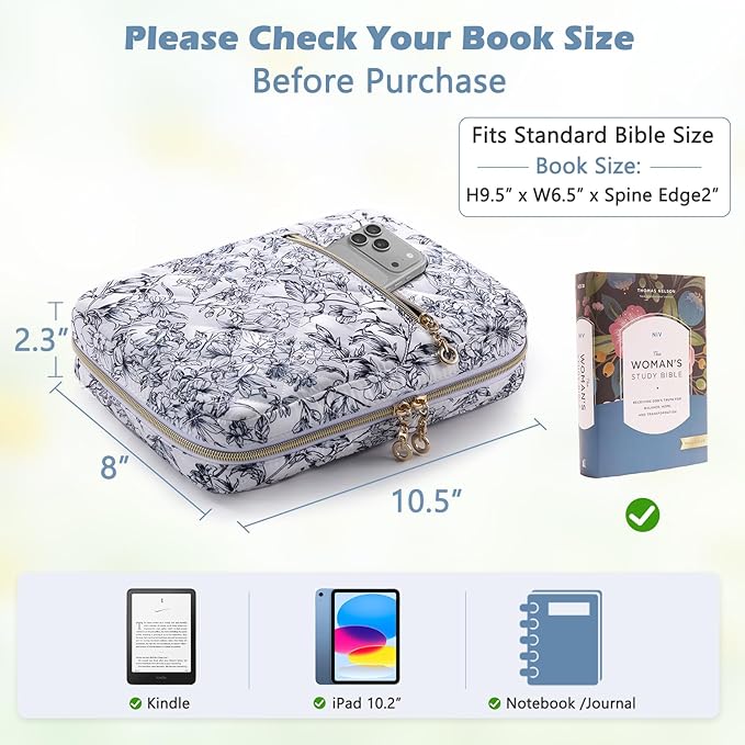 Bible Cover for Women - Soft Bible Case - Carrying Book Case for Bible Accessories - Bible Holder Case for Women - Girls Bible Bag - Bible Carrier - Bible Sleeve - Church Bag
