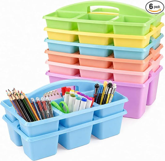 gisgfim 6 Pack Plastic Classroom Caddy with 6-Compartments Plastic Storage Caddies with Handle 6 Compartments Table Caddy Organizer Versatile Table Caddies for Classroom Office Storage, Pastel Color