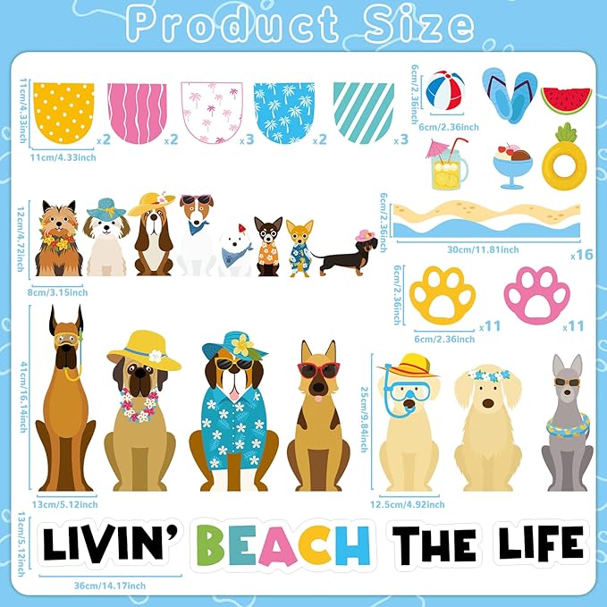 Justforjoyful Summer Dog Bulletin Board Decorations Hawaiian Dog Theme Classroom Back to School Bulletin Board Border Set Cute Puppy Pet Dog Paw Paper Cutouts for School Chalkboard Supplies Wall Decor