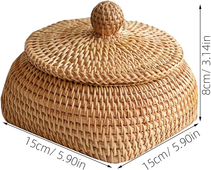 Cabilock Woven Rattan Remote Control Storage Box 5.9X5.9X3.14 Inch Desktop Organizer Basket for Home Sundries Tabletop Tidying