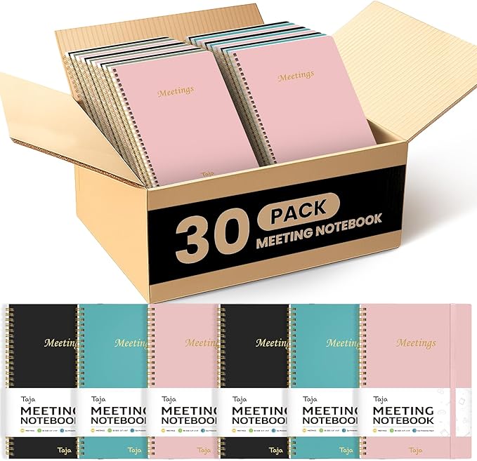 30 Pack of Meeting Notebook for Work Organization - Work Planner Notebook with Action Items, Agenda Planner for Note Taking, 160 Pages (6.9" X 9.9") Project Organizer for Men & Women - Multi