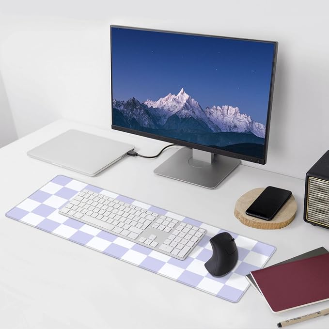 Purple Checkered Aesthetic Gaming Mouse Pad, Large Mouse Pad for Desk Mat XXL XL Mousepad, Big Keyboard Pad Office Desk Accessories Decor
