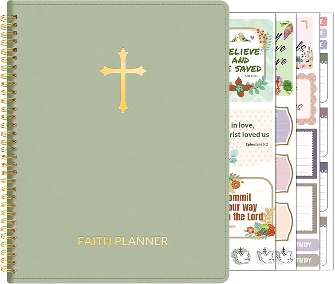 2026 Christian Planner - 12 Month Bible Journal and Prayer Planner 9"x11.2" Spiral Bound, Monthly & Weekly Christian Organizer Gifts for Women Men (Grey Green)
