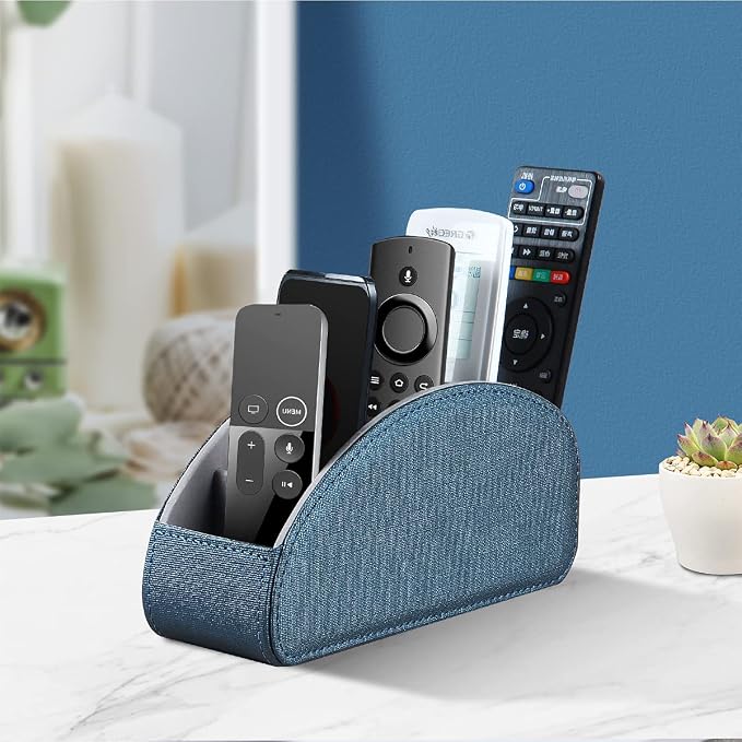 Remote Control Holder Leather TV Remote Caddy for Table, 5 Compartments Nightstand Organizer for Bedroom Accessories/Bedside Remotes/Media Controllers/Office Supplies, Decorations for Living Room