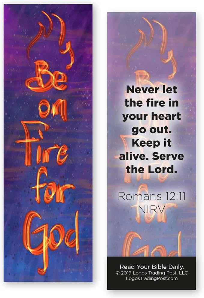 Be on Fire for God, Romans 12:11, Bulk Pack of 25 Christian Bookmarks for Kids, Childrens Bible Verse Book Markers, Sunday School Prizes with Memory Verses, Scripture Gifts for Kids & Youth