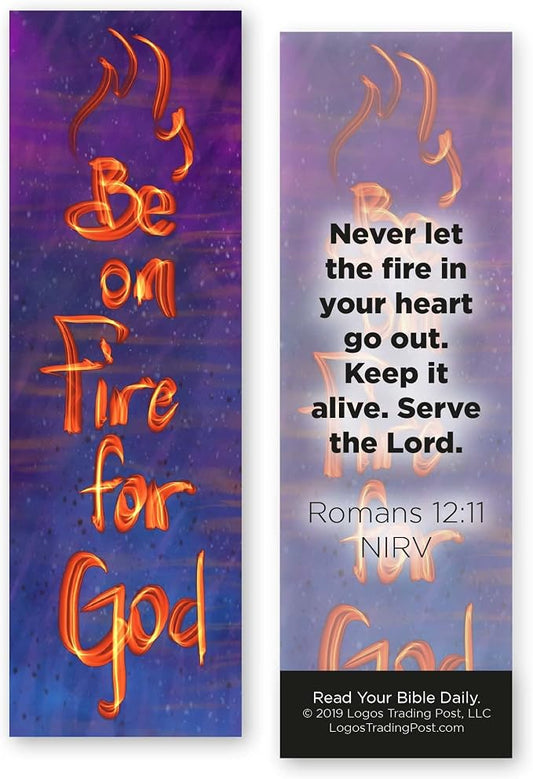 Be on Fire for God, Romans 12:11, Bulk Pack of 25 Christian Bookmarks for Kids, Childrens Bible Verse Book Markers, Sunday School Prizes with Memory Verses, Scripture Gifts for Kids & Youth
