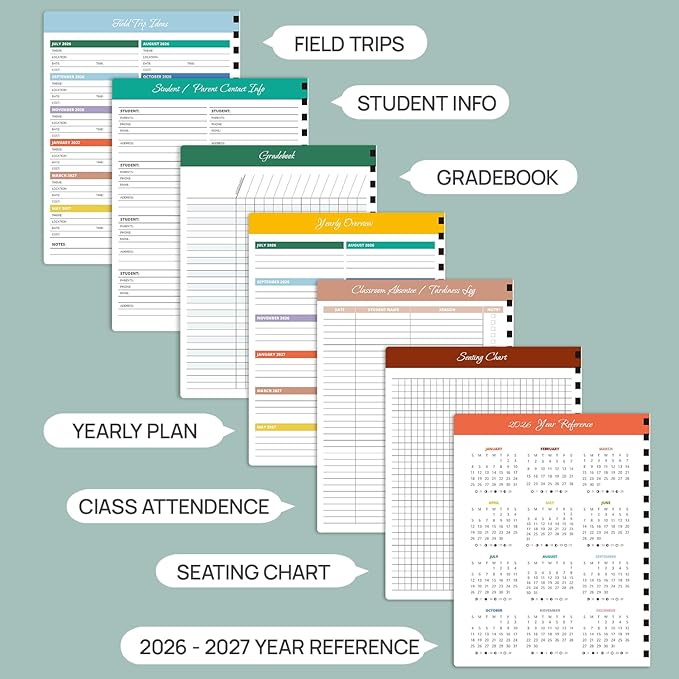 POPRUN Teacher Planner 2026-2027, 8.5" x 11", Academic Lesson Plan Book for Teachers (July 26-June 27) Weekly and Monthly with Gradebook, 2-Sided Pocket, Flexible PP Cover for Classroom, Mocha Mousse