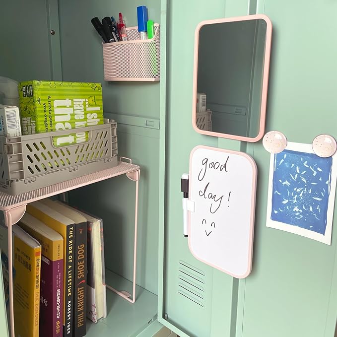 Svartur Pink Locker Accessories with Locker Shelf, Magnetic Mirror, Magnetic Pen Holder, Magnetic Small Whiteboard, Back to School Essentials Locker Decorations, 7 Piece Locker Organizer for Work