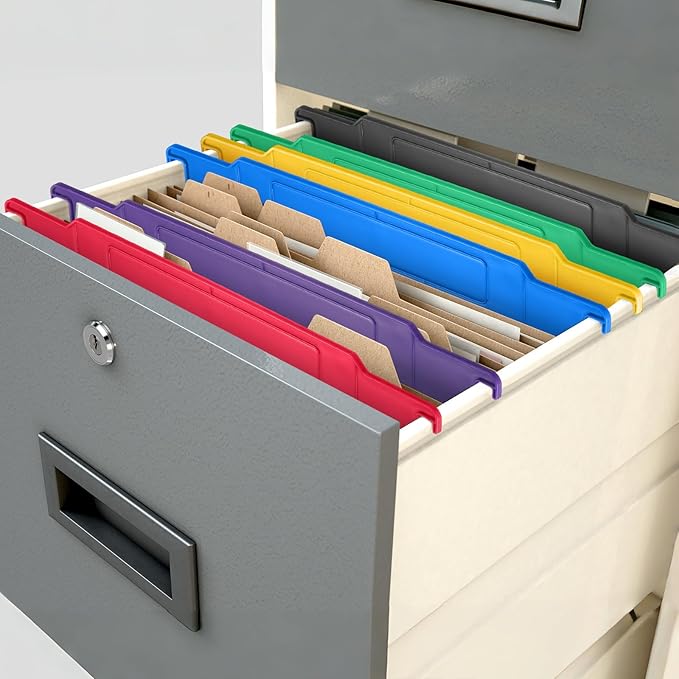 Watersay 6 Pack File and Folder Dividers 11 x 6 Inches Hanging Filing Cabinet Dividers Plastic Folder Organizer Insertable File Separators Office Filing Supplies for Organization (Multicolor)