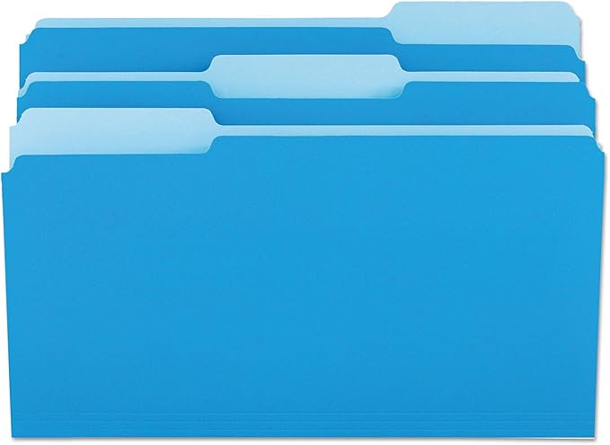Universal One File Folders, 1/3 Cut One-Ply Top Tab, Legal, Blue/Light Blue, 100/Box