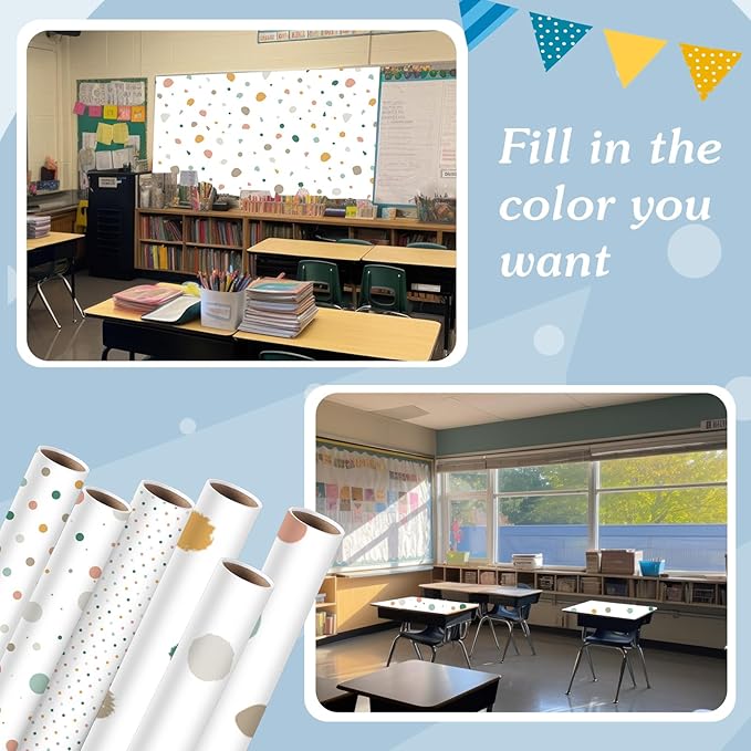 Skyygemm 6 Rolls Classroom Bulletin Board Paper Roll Polka Dot 4 x 12 ft Fade Resistant Colored Background Paper Bulk for Art Decor Drawing Craft(Boho Color)
