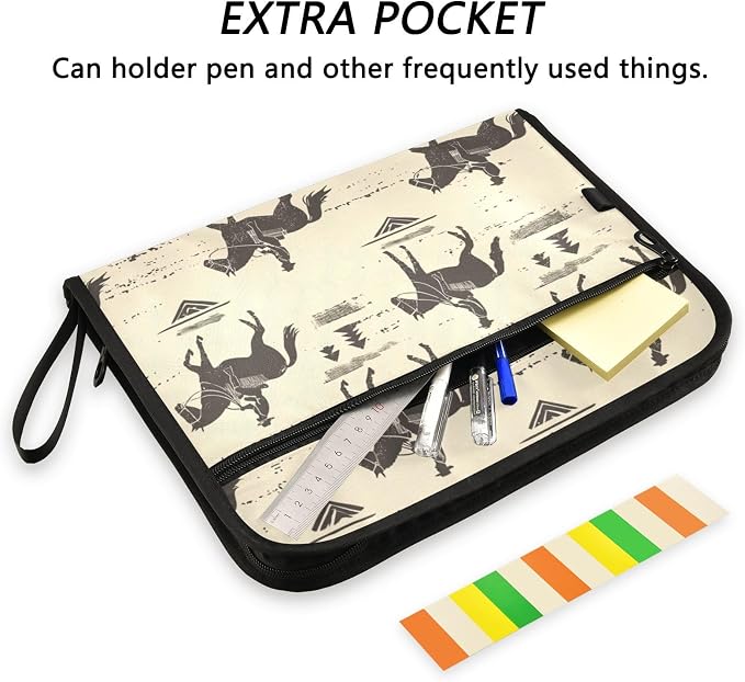 Cowboy Horseback Riding File Folders,Plastic Folders with 13 Pockets,Expandable File Folder for Documents School Students Office,Aesthetic Folder with Labels A4 Letter Size