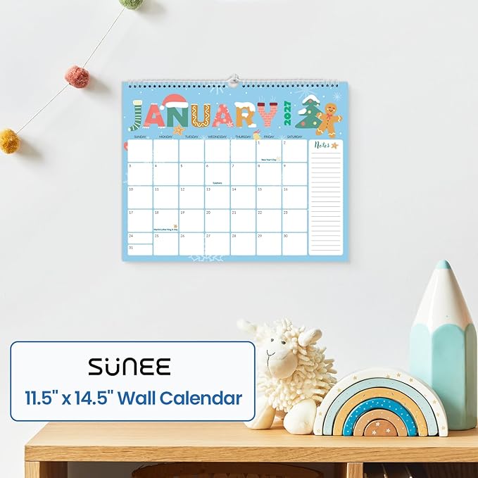 SUNEE Wall Calendar 2026-2027- 21 Months Apr.2026 - Dec. 2027, 14.5"x11.5" Big Grid Hanging Calendar 2026 with Note for Organizing & Planning, 2026 Wall Calendar with Note, Cute