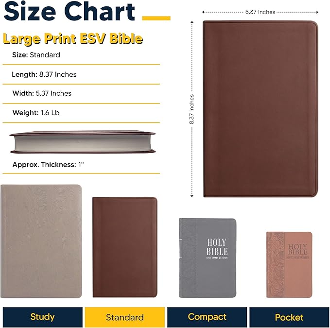 Personalized ESV Thinline Bible Large Print English Standard Version Faux Leather Holy Bible ESV with Custom Name, Date and Text | Custom Gift for Christian & Religious Celebrations | Brown