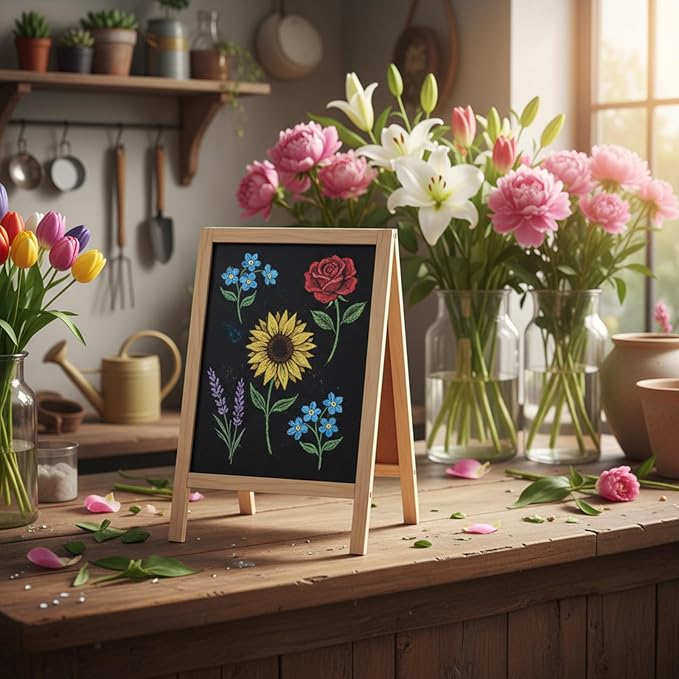 Henoyso 2 Pcs Double-Sided Tabletop Chalkboard Sign, 16"x10" Easel Rustic Wood Frame Small Chalkboard with 2 Erasers for Menu Cafes, Restaurants, Weddings Home Decor(Wooden)