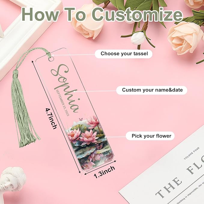 Personalized Bookmarks for Women Book Lover Birth Flower Birthday Customized Gifts for Reading Her Daughter Friends (Acrylic Bouquet)