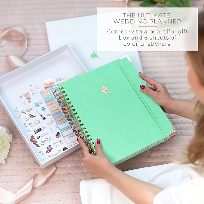 Clever Fox Wedding Planner – Notebook Organizer for Bride – Wedding Planning Binder Book with Pockets – Engagements Gift, 10x11″ (Mint Green)