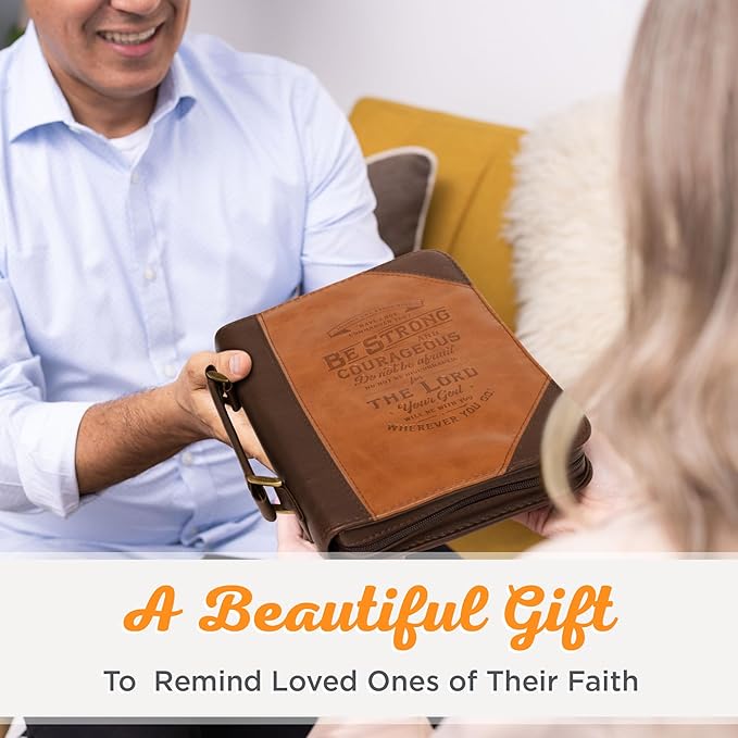 Christian Art Gifts Classic Bible Cover Do Not Be Afraid Joshua 1:9 Faux Leather, Toffee/Brown, Large