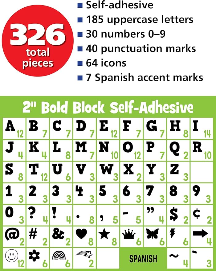Teacher Created Resources Self-Adhesive Brights 4Ever 2" Bold Block Letters Uppercase (TCR9650)