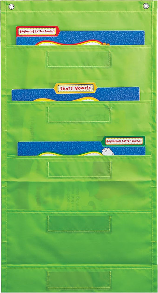 Carson Dellosa 14" x 47" Lime Green Hanging File Folders Storage Pocket Chart, 10 Pocket Paper Organizer for Games, Teacher Supplies for Homeschool, Classroom and Office Organization