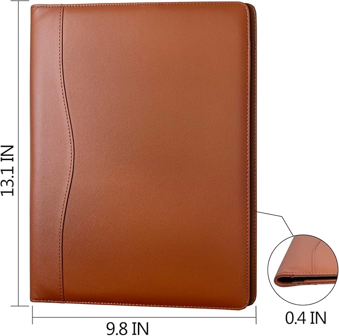 Padfolio Portfolio Binder, Leather Clipboard Folder Briefcase Loose-Leaf Binder with Cover Brown Folder with Pockets Resume Folder for Business Office Meeting Men Women's Business (A4, Brown)