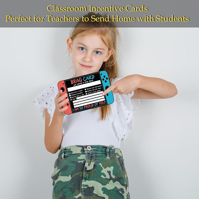 Video Game Teacher Mail Brag Cards - 50 Postcards for Positive Notes Home to Parents, Classroom Incentive Cards for Elementary School Teacher Supplies